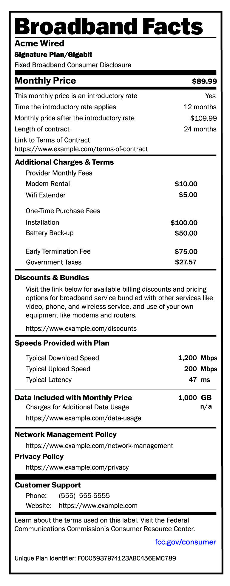 Broadband Consumer Label Westphalia Broadband Inc.